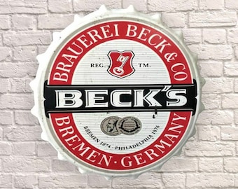 Becks Beer   Huge 40cm Diameter  Retro Vintage Bottle Top Wall Display Sign