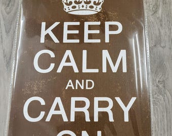 Keep Calm And Carry On Sign 30cm x 20cm Retro Vintage Wall Art Bar Man Cave Sign