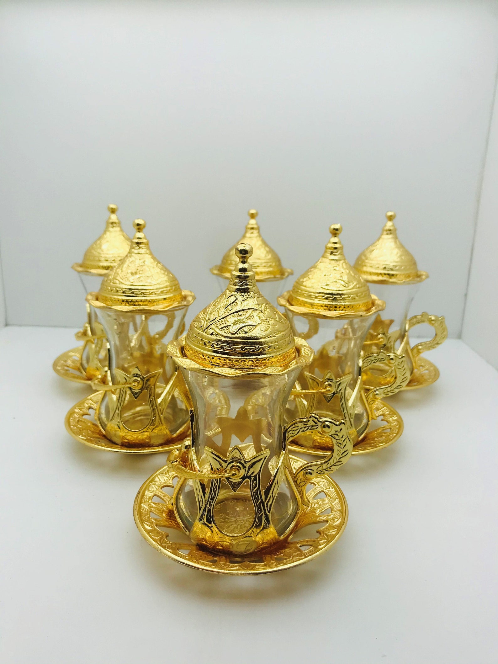 Metal Gold Color Glass Tea Set Etsy