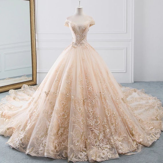 Chloe Off Shoulder Beaded Bodice Ball Gown Wedding Dress | Etsy