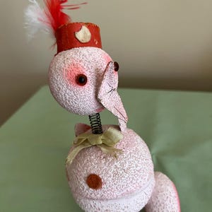 Vintage chick paper mache candy container with sugar bead coating and bobble head