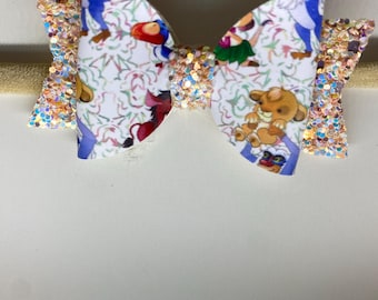 Handcrafted Infant Headband Hair Bow Faux Leather Glitter Yellow Simba Inspired
