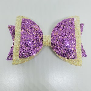 Handcrafted Hair Bow Large Premium Yellow and Purple Glitter Faux Leather