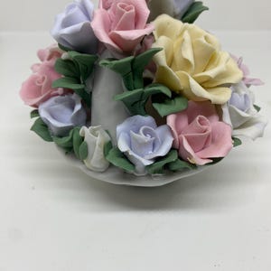 Vintage Ceramic Bisque Floral Flower Basket
