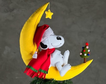 Snoopy inspired Christmas Tree Topper, Handmade Cartoon Decoration, Christmas peanuts inspired decor, funny tree topper, fast shipping