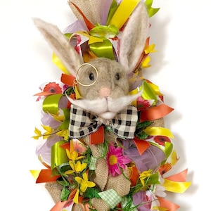 Decoração de porta de Páscoa, guirlanda de coelho da Páscoa, decorações de porta da frente, guirlanda de fita de Páscoa, coelho da Páscoa, envio rápido, pronto para enviar