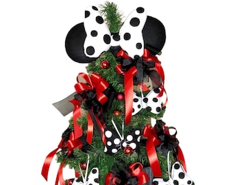 Mouse Christmas Tree Topper, Felt Cartoon Decoration & Bows, funny Christmas Tree Decoration, Minnie inspired Christmas decor, fast shipping