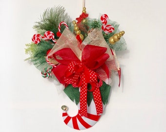 Christmas Elf Hat Door Decoration, XMAS Wreath, Elven Hat, Upside Down Santa Hat, Classic Christmas Wreath, Ready for Shipping!