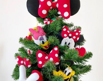 Minnie Mouse Inspired, Felt Ornaments, Tree Topper Bow, Birthday Decor Idea, Tree Topper Ideas, Red Bow Tree Topper