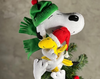 Snoopy inspired tree topper, Christmas Tree Topper, Cartoons Christmas Tree, Felt Christmas Tree Decoration, Funny Cartoons tree decor