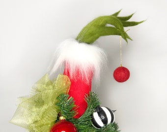 Christmas tree Topper, Furry Green Arm ornament holder, Tree decor, Funny Tree Topper in style Stole Christmas