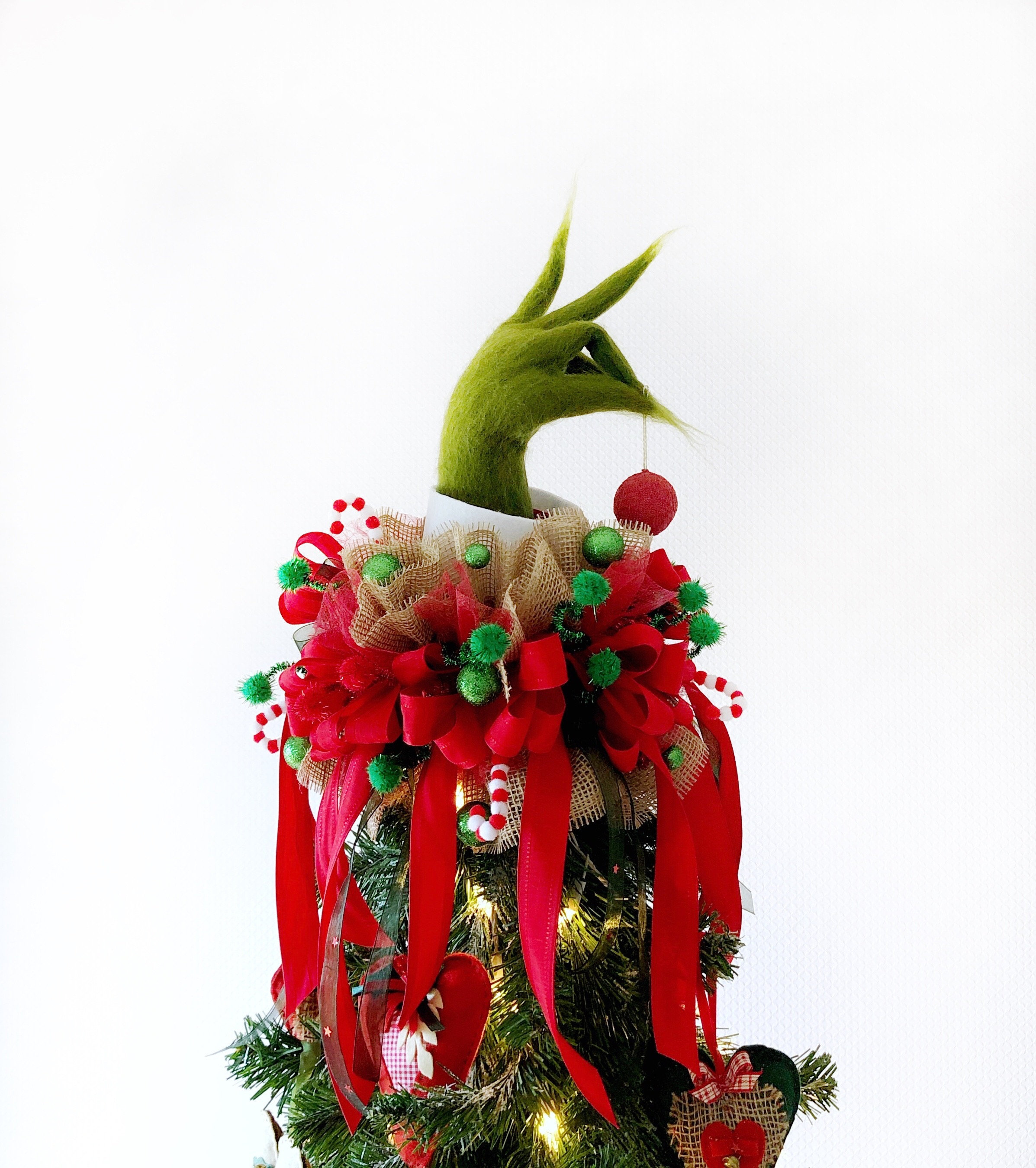 Christmas Tree Topper Grinch Inspired Green Arm Funny Tree Etsy