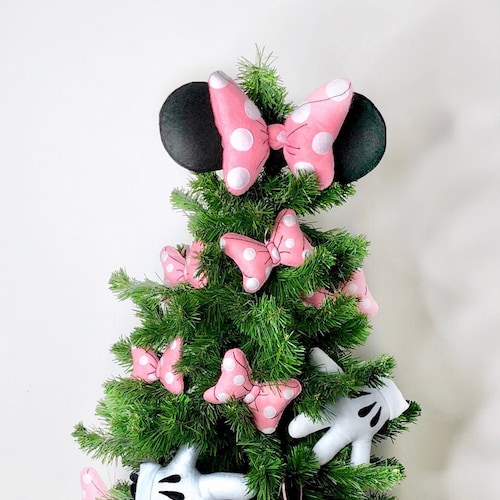 Felt Mouse Christmas Tree Topper, Pink Bow Decoration, Christmas