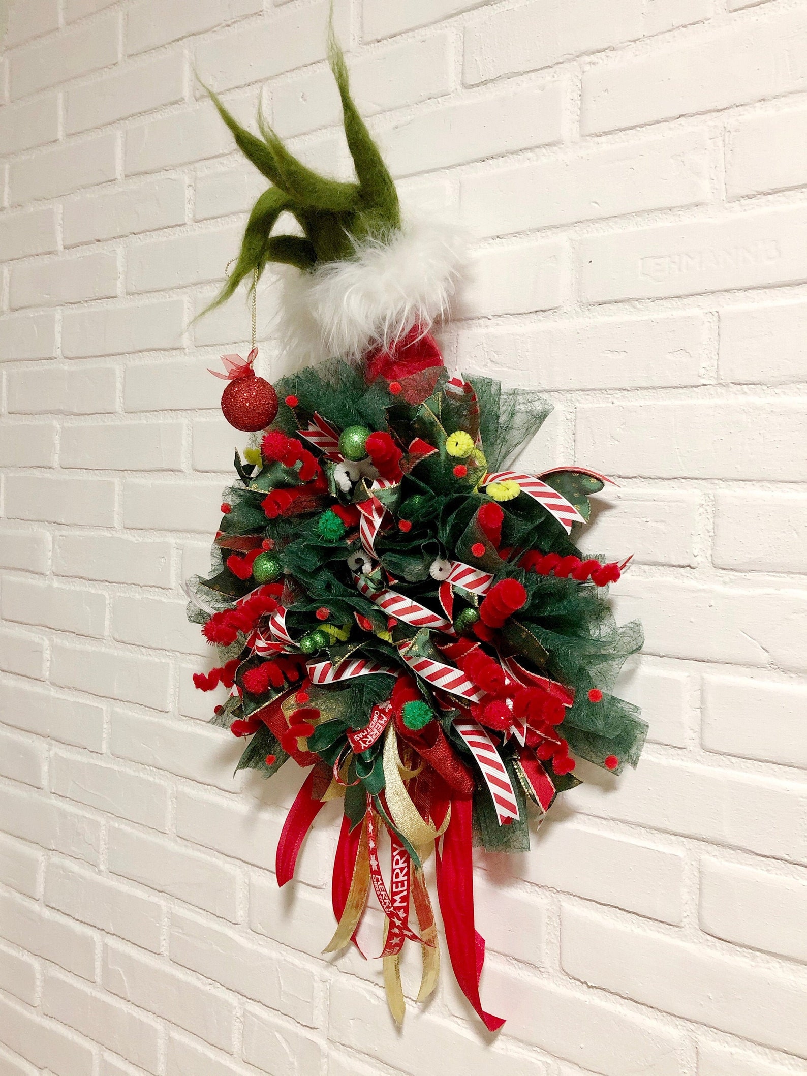 Funny Christmas Wreath Funny Wreaths Wool Green Hand Green Etsy