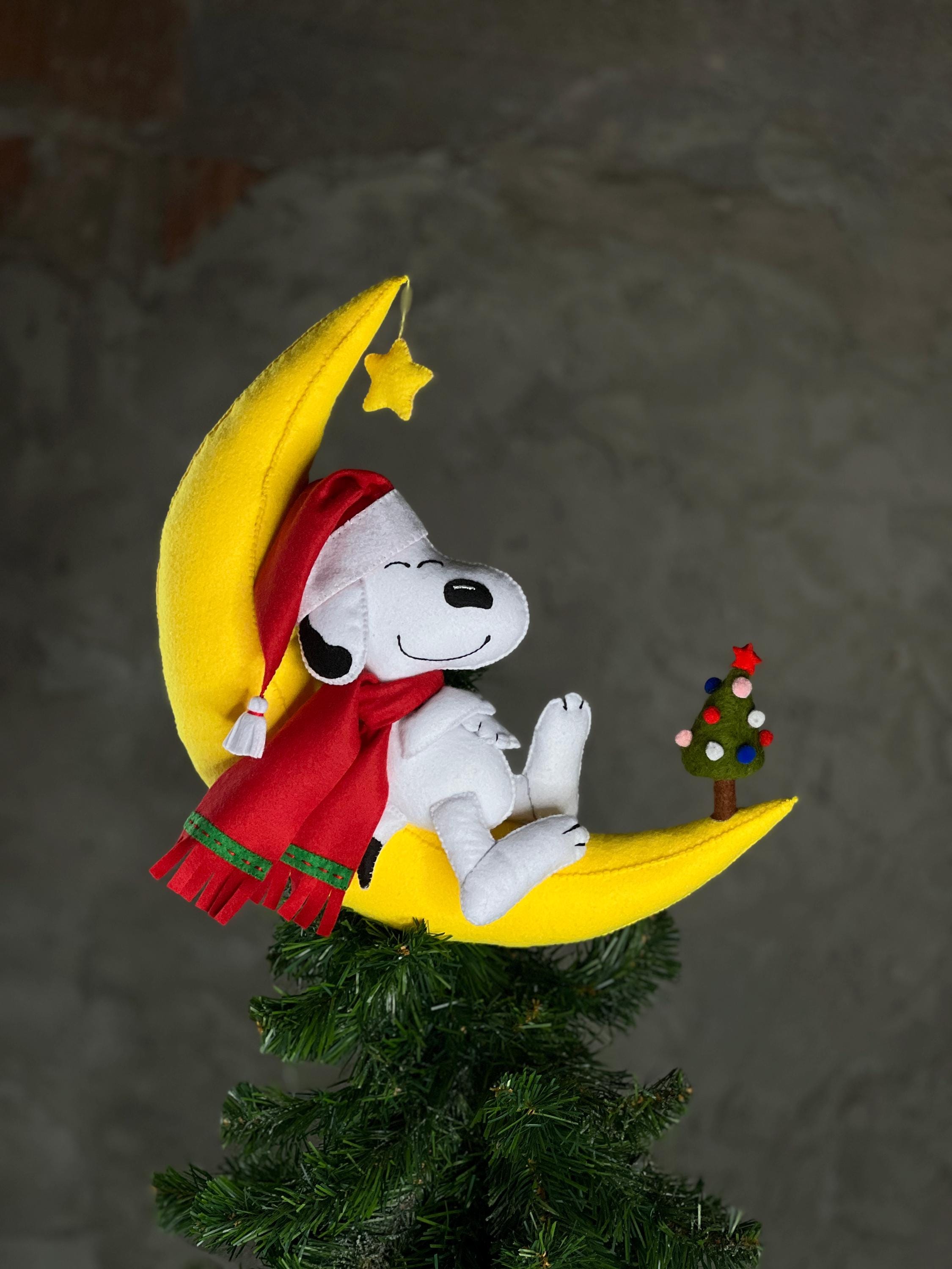 Puntale per albero di Natale in peluche, 19 cm, con mini cappello di Natale, verde