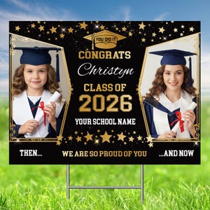 Custom Graduation Yard Sign, Class of 2026 Personalized Grad Lawn Sign with Metal Stake, High School, College Congrats, 18x24 Inch