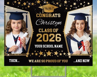 Custom Graduation Yard Sign, Class of 2026 Personalized Grad Lawn Sign with Metal Stake, High School, College Congrats, 18x24 Inch