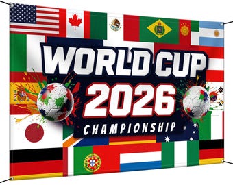 World Cup 2026 Decorations Banner, 1x2ft Soccer Party Backdrop with Country Flags, Football Party Supplies