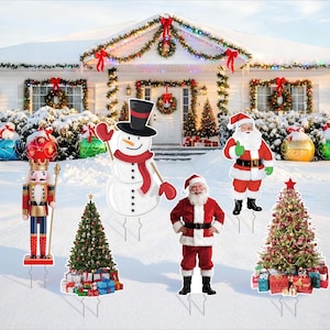 Christmas Yard Sign with Metal Stakes, 12'' to 24'' Outdoor Lawn & Garden Holiday Decorations, Weatherproof Coroplast Display