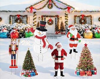 Christmas Yard Sign with Metal Stakes, 12'' to 24'' Outdoor Lawn & Garden Holiday Decorations, Weatherproof Coroplast Display