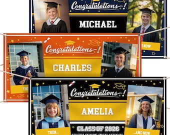 Custom Class of 2026 Graduation Banner Personalized , Name & School Colors, Outdoor Congrats Grad Decoration, 4 Sizes 2 Photos