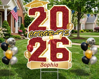 Custom Graduation Yard Sign Personalized Class of 2026 Lawn Sign with Metal Stakes Senior Congrats Yard Decor for Outdoor Graduation Party