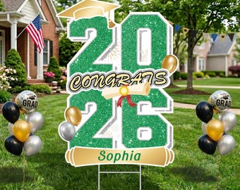 Custom Graduation Yard Sign Personalized Class of 2026 Lawn Sign with Metal Stakes, Senior Congrats Yard Decor for Outdoor Graduation Party