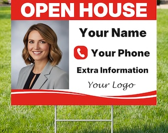 Open House Signs for Real Estate Double-Sided Yard Signs with Metal Stakes, Realtor Signage for Agents, Brokers & Sale by Owner