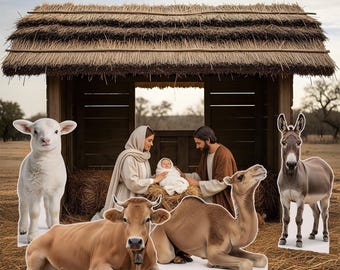 Nativity Animals Life Size Cutout, Camel/Donkey/Cow/Lamb Standee, Christmas Nativity Scene Decor, Christian Party & VBS Prop