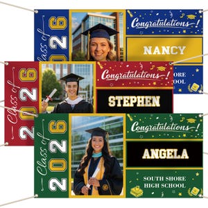 Custom Class of 2026 Graduation Banner Personalized, Name, Photo & School Colors, Outdoor Congrats Grad Decor, High School or College Party