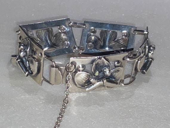 Sterling Flower Link Bracelet - image 2