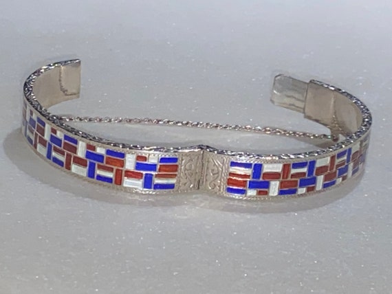 Red White & Blue Enamel Sterling Bracelet - image 3