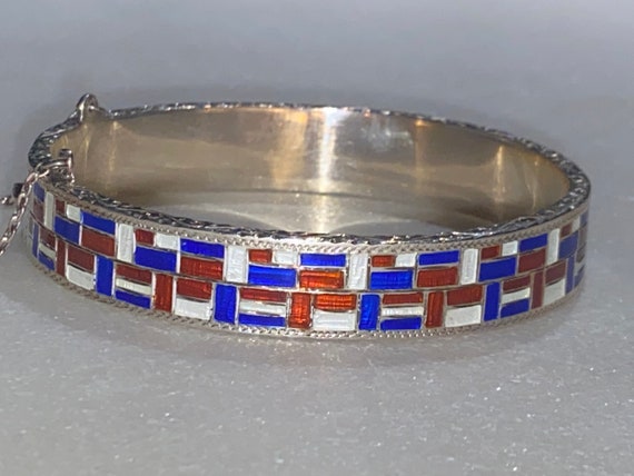 Red White & Blue Enamel Sterling Bracelet - image 1