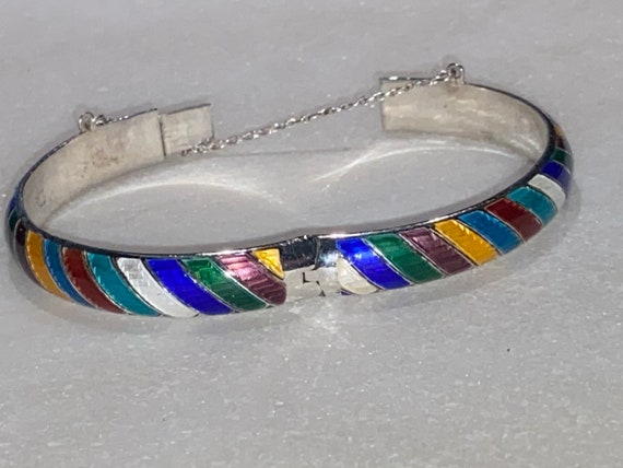 Multi Color Enamel Sterling Bangle - image 1