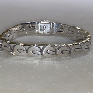 Taxco Sterling Silver Puzzle Link Bracelet, Vintage Taxco Silver 925 Geometric Link Bracelet