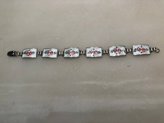 Guilloché Rose Enamel Sterling Bracelet