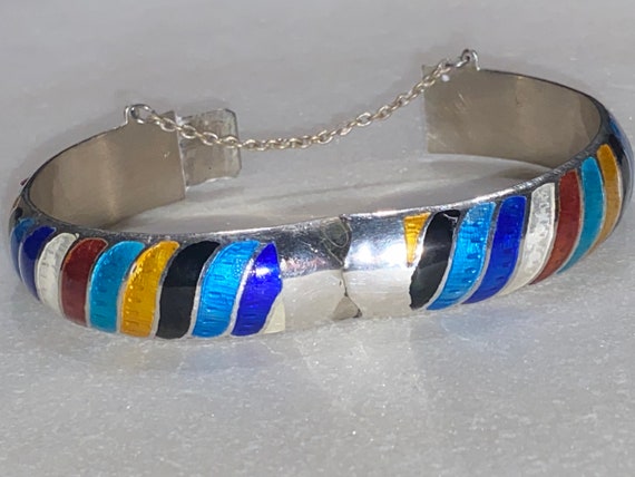 Siam Enamel Sterling Bangle - image 4