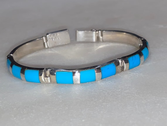 Turquoise Taxco Sterling Link Bracelet - image 1