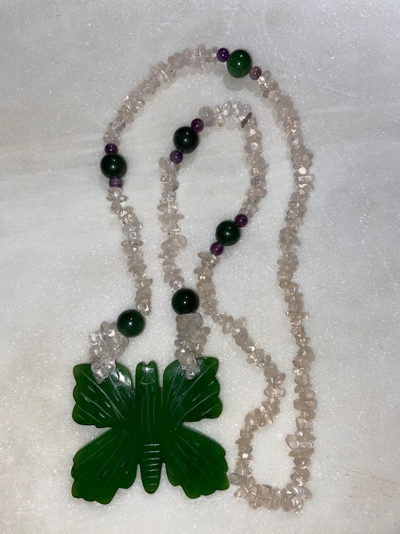 Crystal & Jade Butterfly Necklace
