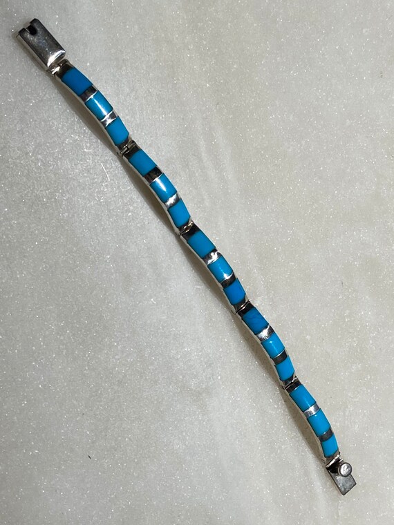 Turquoise Taxco Sterling Link Bracelet - image 5