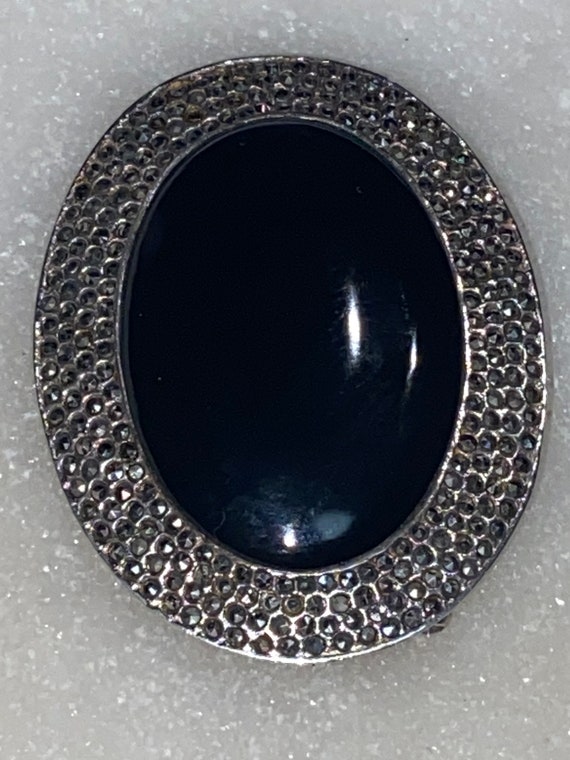 Onyx Marcasite Antique Pin
