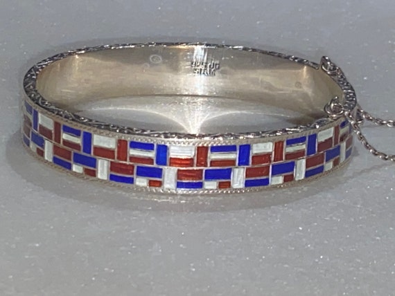 Red White & Blue Enamel Sterling Bracelet - image 2