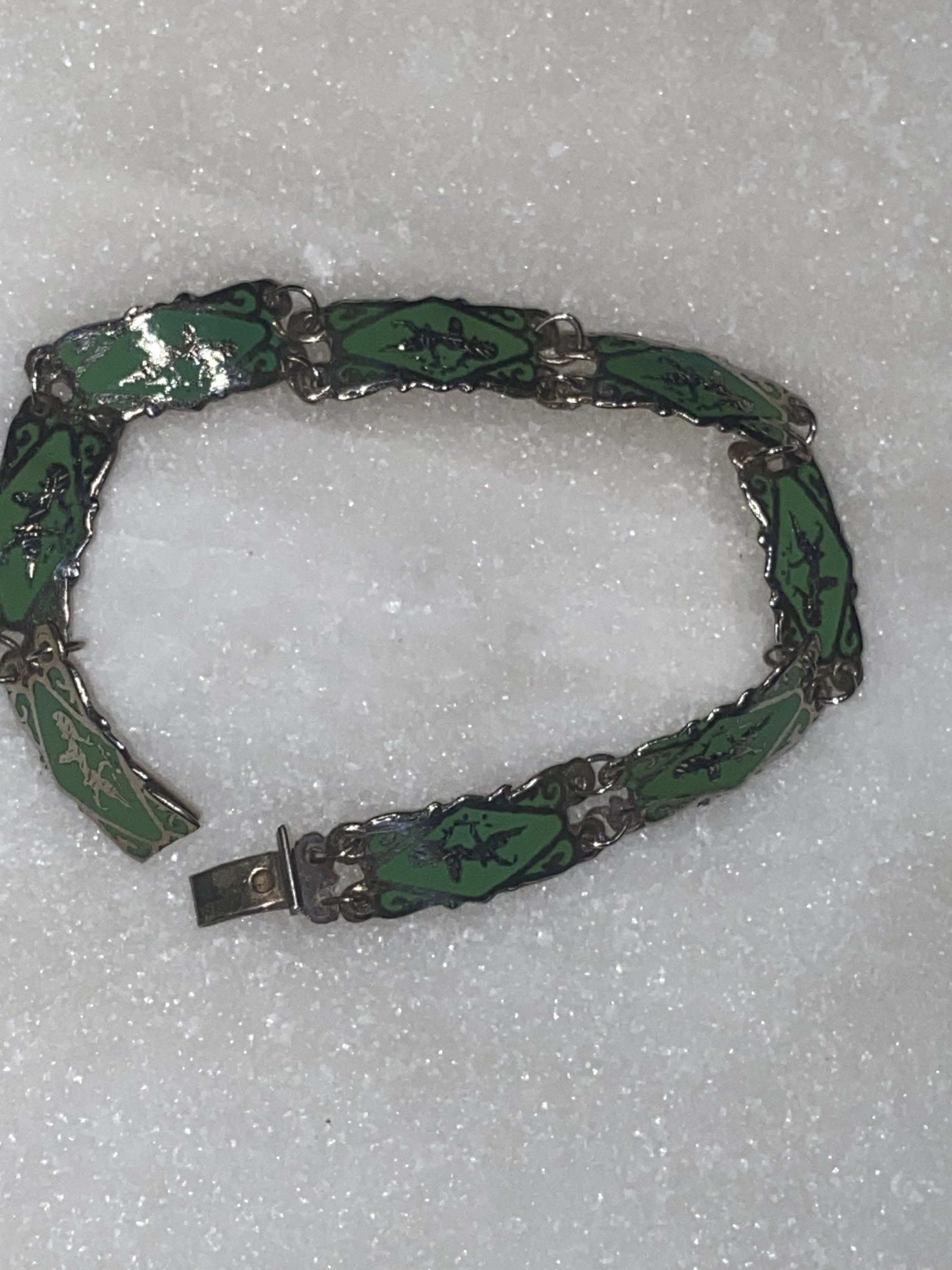 Green Enamel Sterling Link Bracelet Etsy