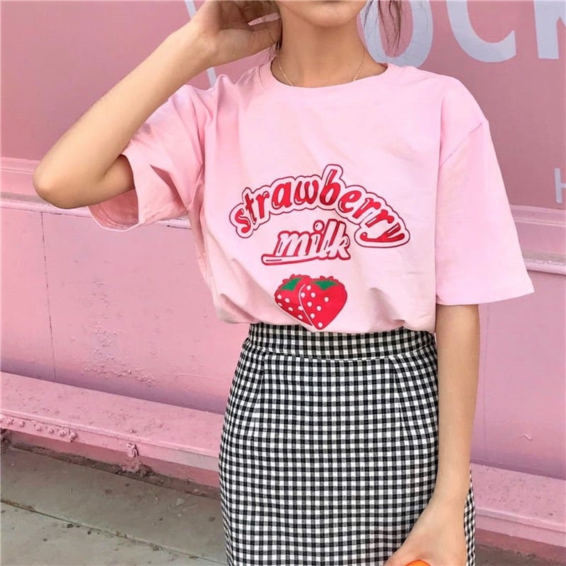 Kawaii Strawberry Milk Shirt kawaii Shirtaesthetic Etsy