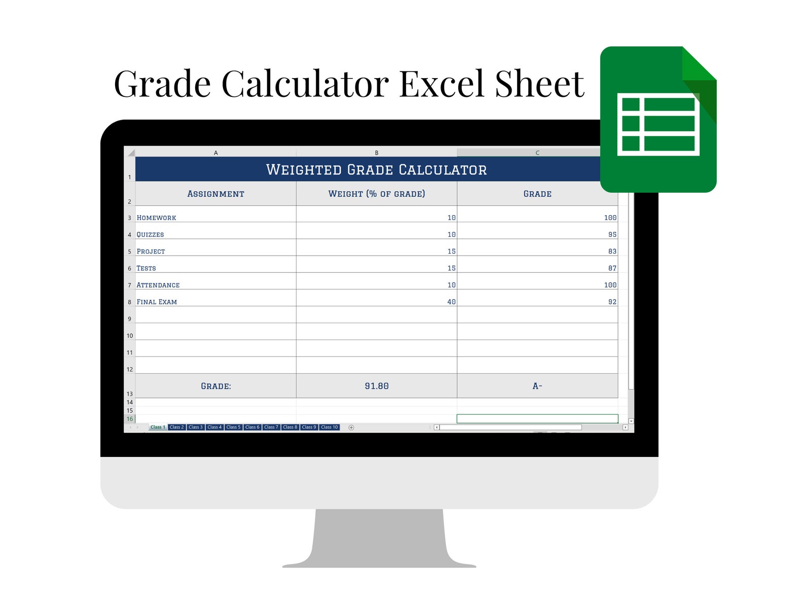 Final Grade Calculator Excel Sheet Excel Grade Sheet Student