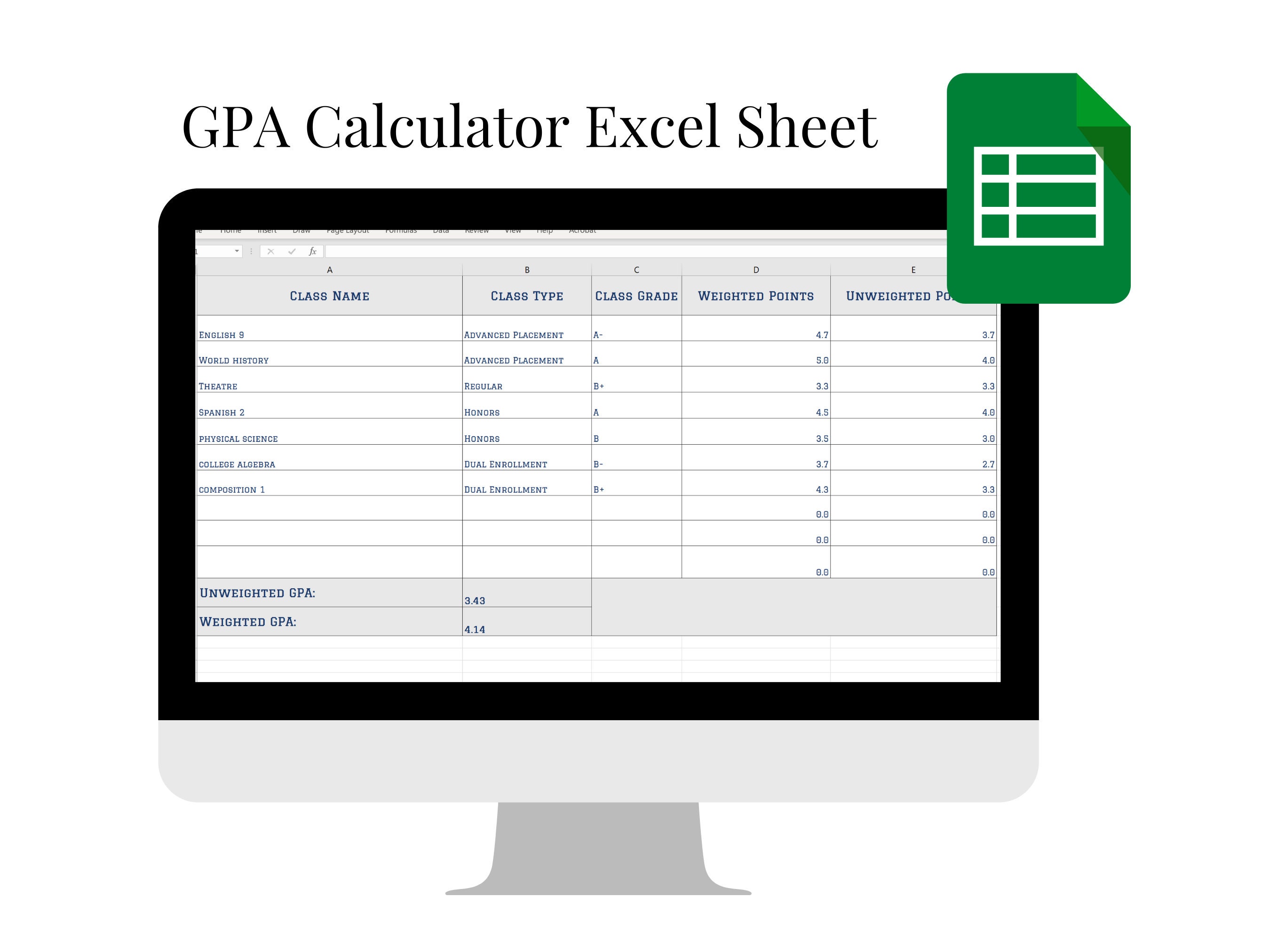 GPA Calculator Excel Sheet Template Weighted & Unweighted Etsy GPA Calculator Excel Sheet Template Weighted & Unweighted Etsy