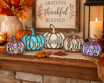 Wood pumpkins with name Personalized pumpkin, Custom fall decor hostess gift, Fall table decorations