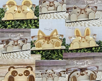 Animal Eyeglass Holder – Wooden Glasses Stand, Cute Desk Organizer, Dog or Cat Design, Gift for Glasses Wearers, Animal Lover Gift
