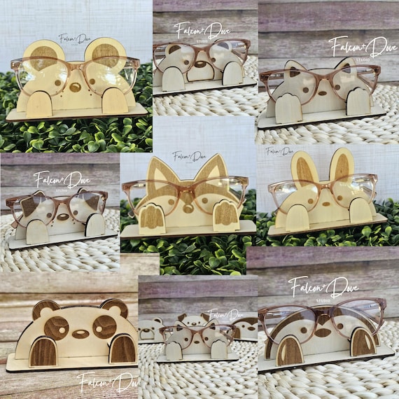 Animal Eyeglass Holder – Wooden Glasses Stand, Cute Desk Organizer, Dog or Cat Design, Gift for Glasses Wearers, Animal Lover Gift