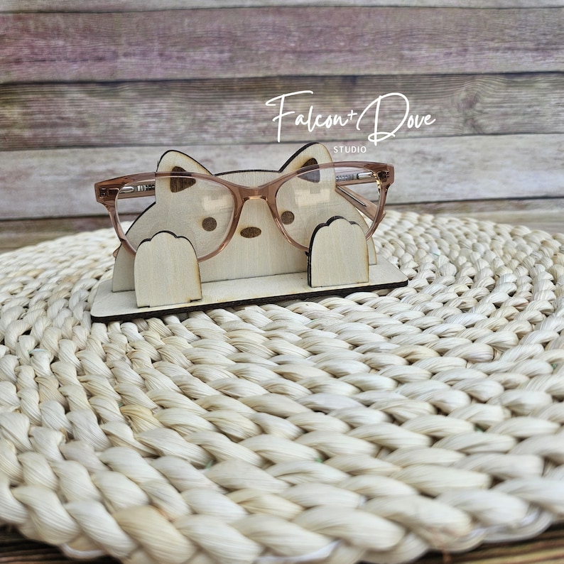 Animal Eyeglass Holder – Wooden Glasses Stand, Cute Desk Organizer, Dog or Cat Design, Gift for Glasses Wearers, Animal Lover Gift image 4